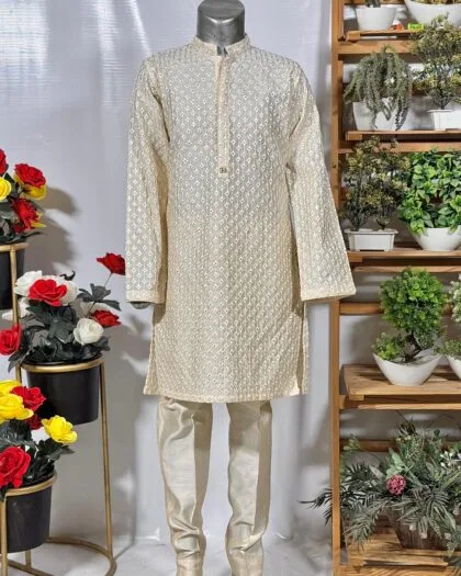 Off-White Jacquard Kurta Shalwar