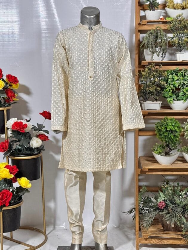 Off-White Jacquard Kurta Shalwar