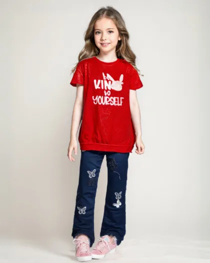 Butterfly Vibe Girls' Pent Shirt Set