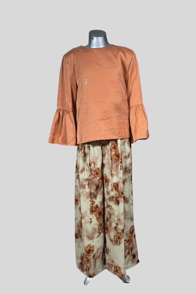 Girls Flared Sleeve Top & Floral Palazzo Set