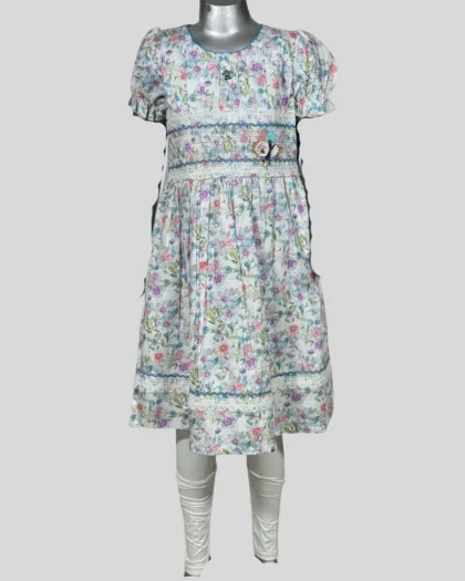 Girls Floral Smocked Frock with Tights