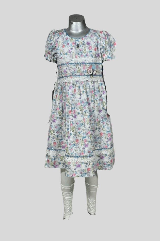 Girls Floral Smocked Frock with Tights