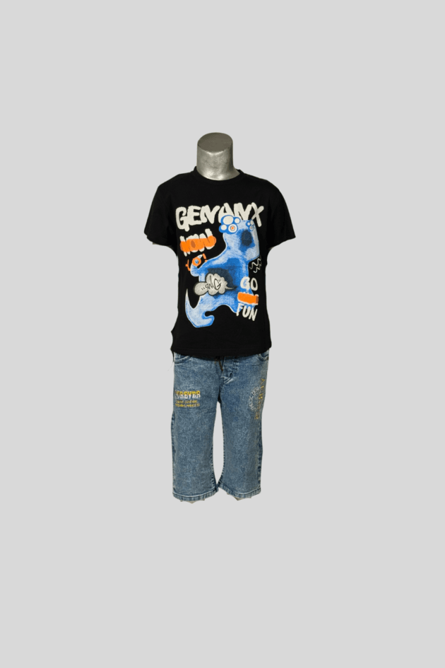 Monster Graphic Tee with Denim Shorts Set